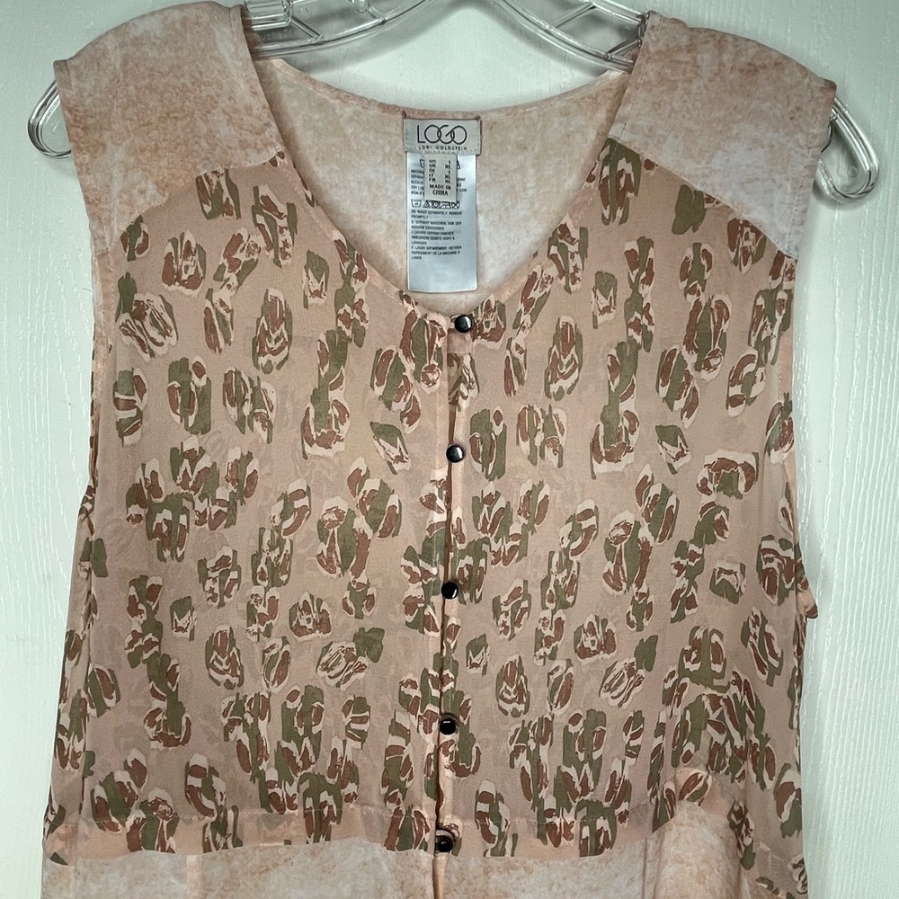 LOGO Lori Goldstein Peach Rose Green Sheer Sleeveless Duster Size Large - Picture 3 of 6